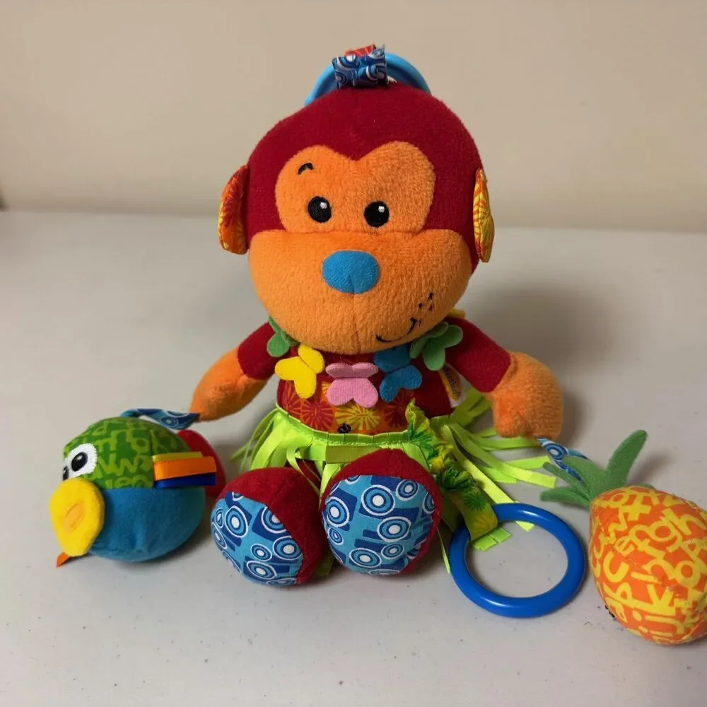 Infantino Mallory Monkey Hawaiian Plush Toy Sensory Rattle Stuffed Animal Play